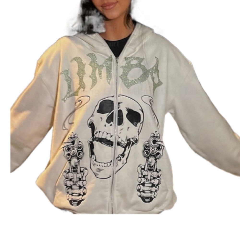 Women's  rhinestone skull print sweater hoodie